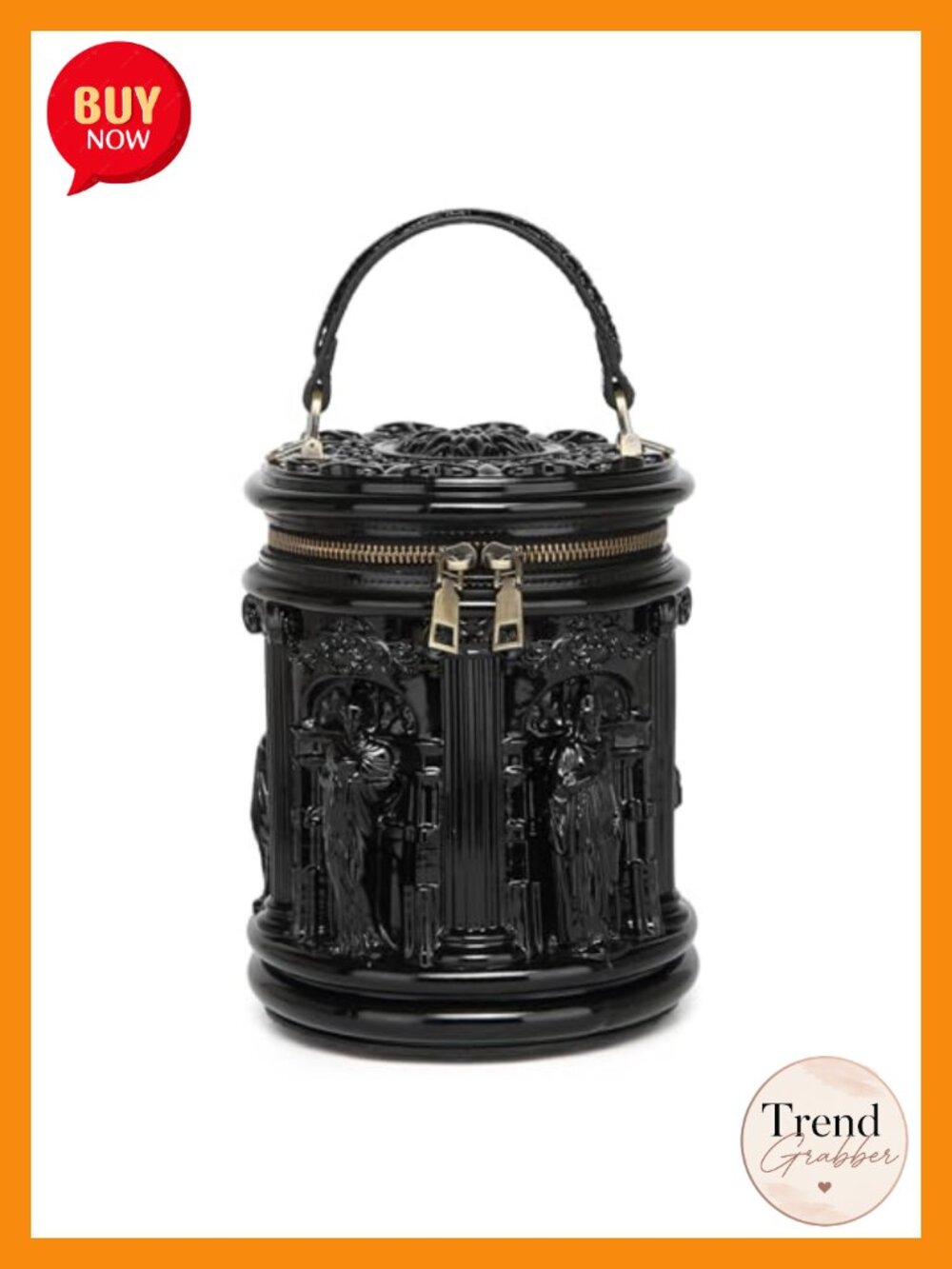 PVC Novelty Greek God Relief Cylinder Bucket Bag Crossbody Purse